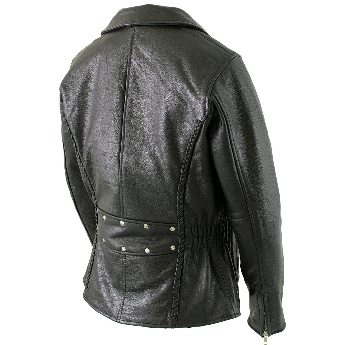 Milwaukee Leather LKL27001 Women's Classic Braided Premium Black Leather Fitted Motorycle Riders Biker Jacket