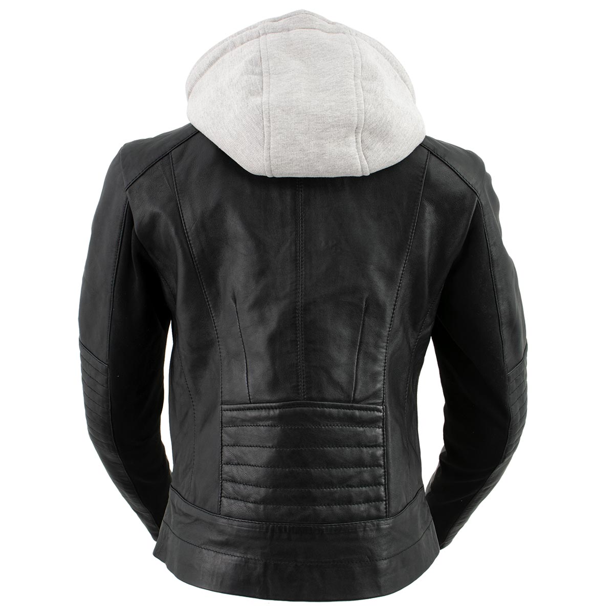 Xelement B91044 Women's ‘Quilt’ Black Leather Motorcycle Biker Racer Style Scuba Jacket with Hoodie