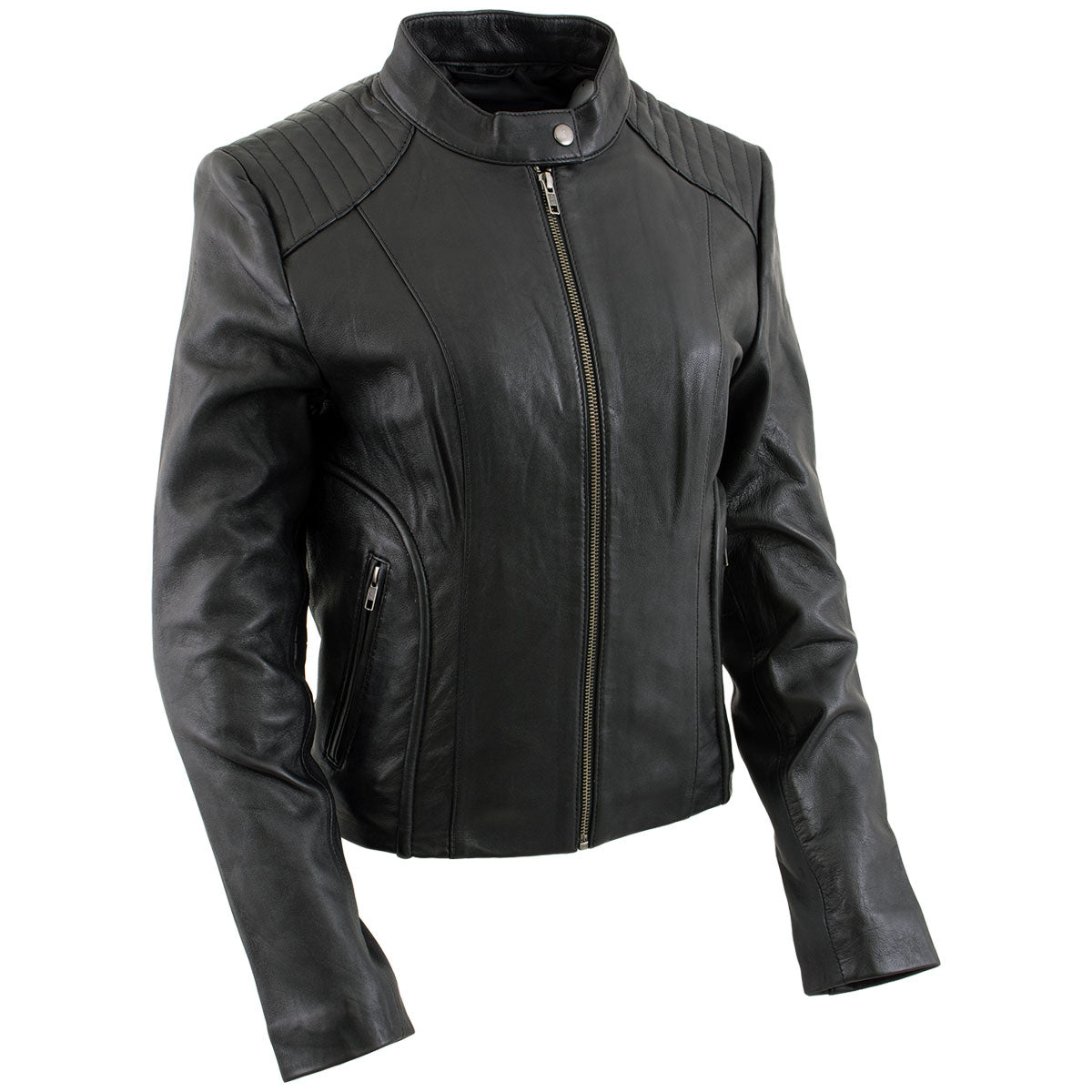 Milwaukee Leather LKL2735 Women's Black Premium Leather Scuba Style Biker Jacket w/ Mandarin Collar