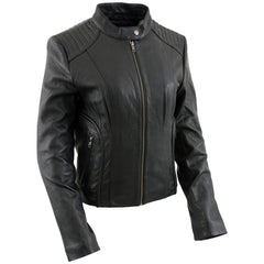 Milwaukee Leather LKL2735 Women's Black Premium Leather Scuba Style Biker Jacket w/ Mandarin Collar