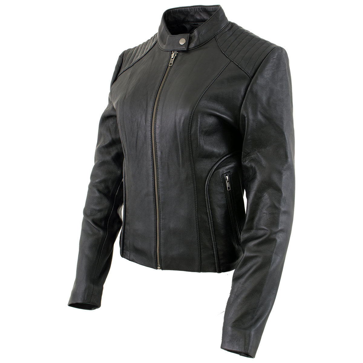 Milwaukee Leather LKL2735 Women's Black Premium Leather Scuba Style Biker Jacket w/ Mandarin Collar