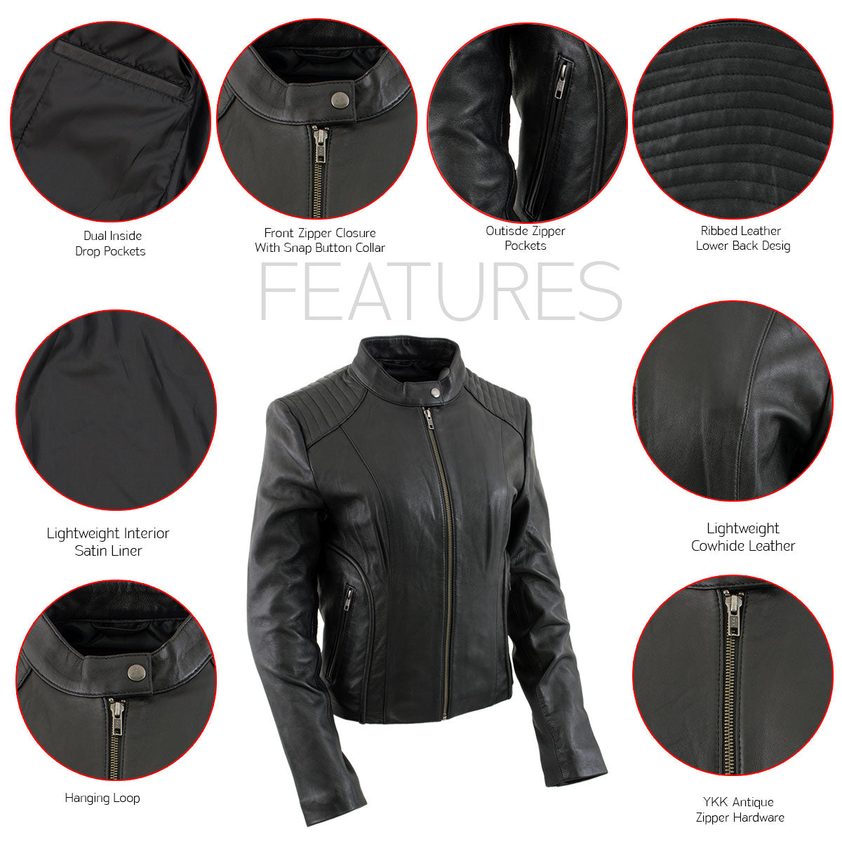 Milwaukee Leather LKL2735 Women's Black Premium Leather Scuba Style Biker Jacket w/ Mandarin Collar