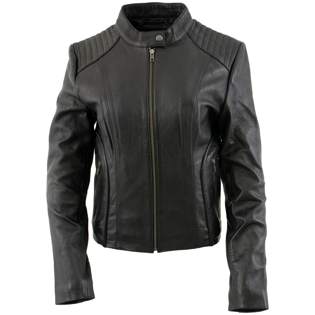 Milwaukee Leather LKL2735 Women's Black Premium Leather Scuba Style Biker Jacket w/ Mandarin Collar