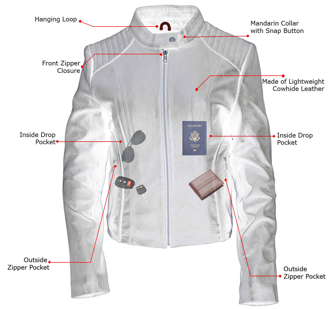 Milwaukee Leather LKL2738 Women's Red Premium Leather Scuba Style Biker Jacket w/ Mandarin Collar