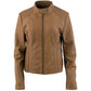 Xelement B91058 Women's ‘Keeper’Cognac Leather Scuba Style Biker Jacket with Snap Mandarin Collar