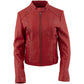 Xelement B91066 Women's ‘Keeper’ Red Leather Scuba Style Biker Jacket with Snap Mandarin Collar