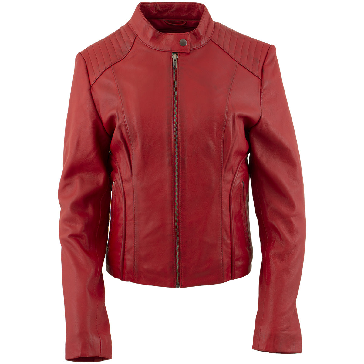 Milwaukee Leather LKL2738 Women's Red Premium Leather Scuba Style Biker Jacket w/ Mandarin Collar