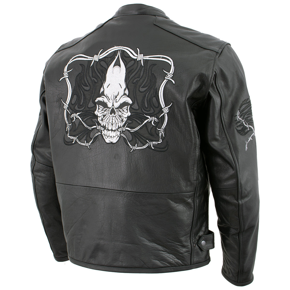 Milwaukee Leather LKM17008 Men's Premium Black Reflective Skulls Cruiser Style Motorcycle Jacket w/ CE Armor