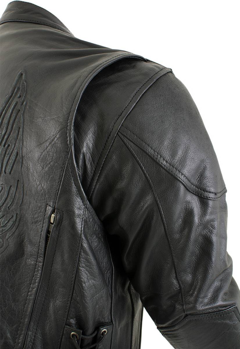 Milwaukee Leather LKM7009 Men's Flying Mayhem Skull Premium Black Leather Motorcycle Riders Jacket w/ CE Armor Protection