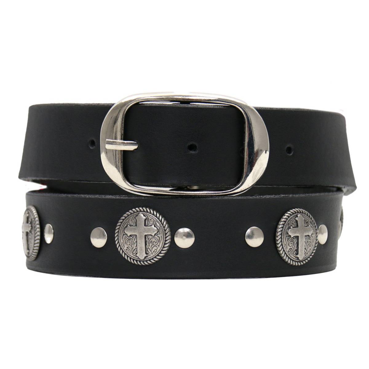 Hot Leathers BLA1132 Men's Cross Circle Black Leather Belt w/ Interchangeable Buckle - 1.5 inches Wide