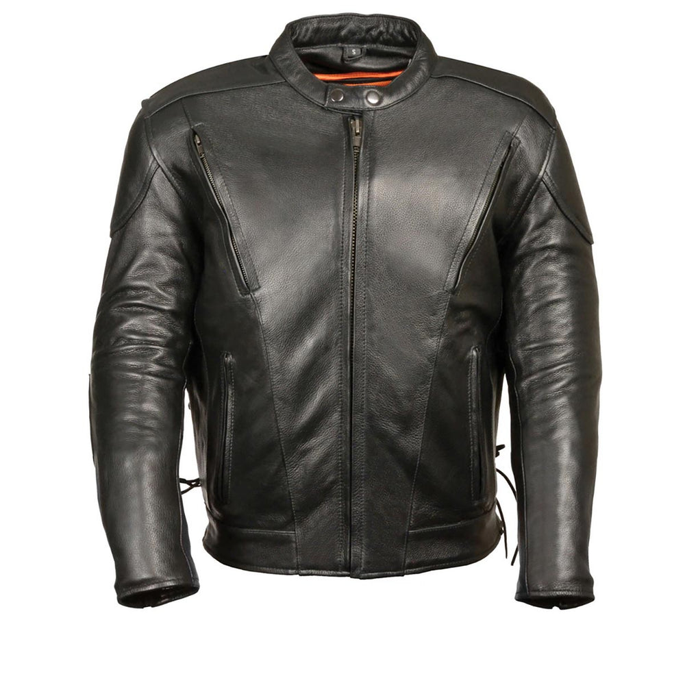 M-Boss Motorcycle Apparel BOS11511T Men’s ‘Speed’ Big and Tall Black Cowhide Motorcycle Leather Jacket