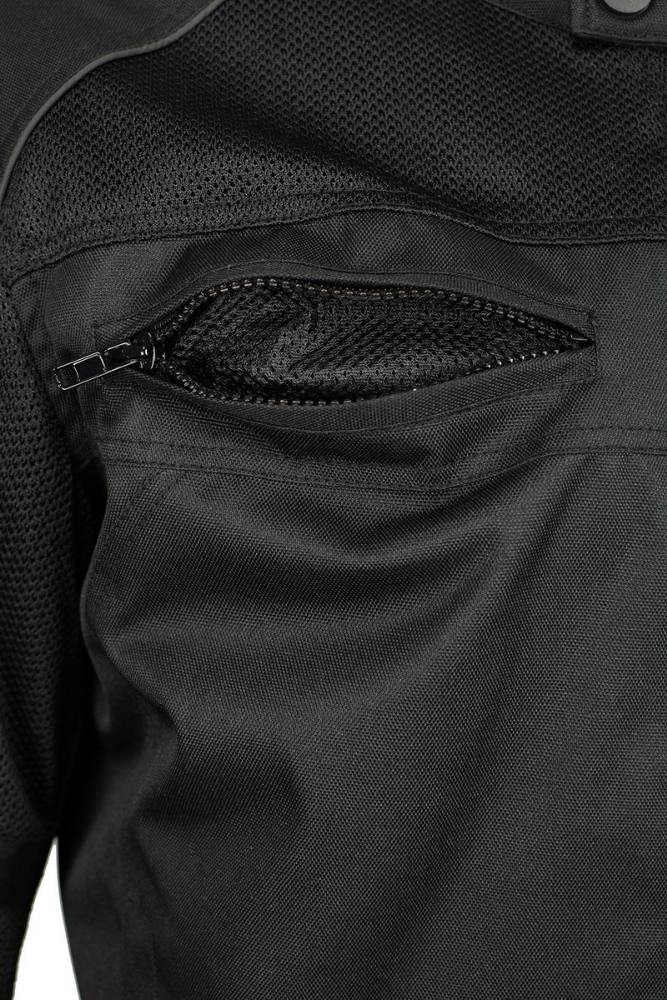 M Boss Motorcycle Apparel BOS11703 Men's Black Nylon and Mesh Motorcycle Racer Riding Jacket with Reflective Piping