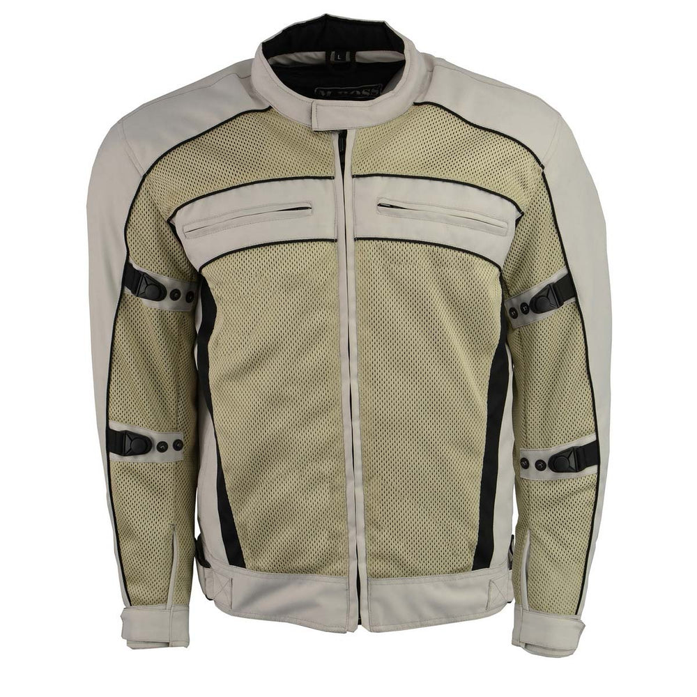 M Boss Motorcycle Apparel BOS11705 Men's Silver Mesh and Nylon Motorcycle Racer Jacket with Armor Protection