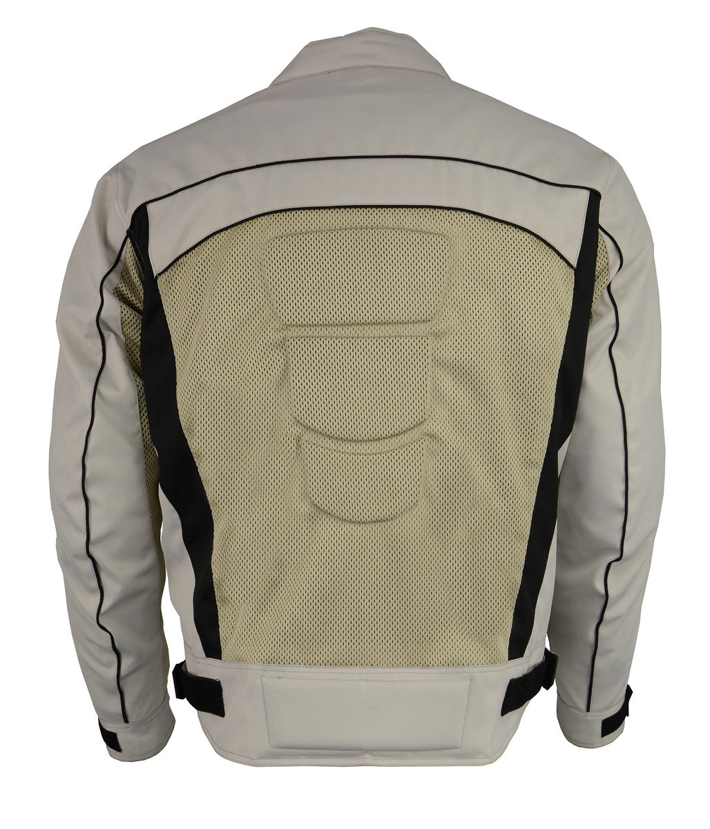 M Boss Motorcycle Apparel BOS11705 Men's Silver Mesh and Nylon Motorcycle Racer Jacket with Armor Protection