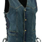 M Boss Motorcycle Apparel BOS13003 Men's Blue Denim Motorcycle Side Lace Vest with Quick Draw Pocket