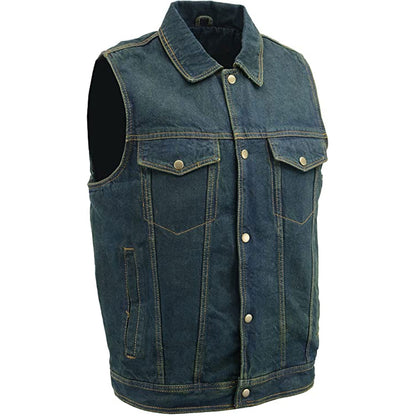 M-Boss Motorcycle Apparel BOS13006 Men’s Classic Blue Denim Biker Vest