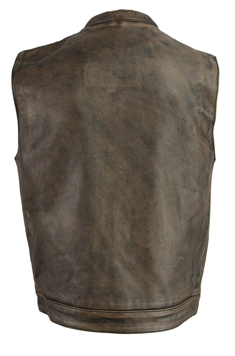 M Boss Motorcycle Apparel BOS13502 Men's Leather Distressed Brown Snap Front Vest