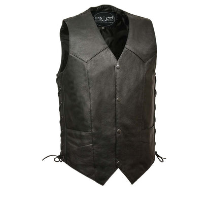 M-Boss Motorcycle Apparel BOS13515 Men’s Black Leather Classic Western Style Motorcycle Rider Vest with Side Laces