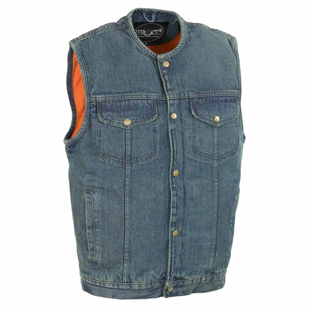 M-Boss Apparel BOS13521 Men's Black Snap Front Denim Club Style Vest with Conceal and Carry Pocket