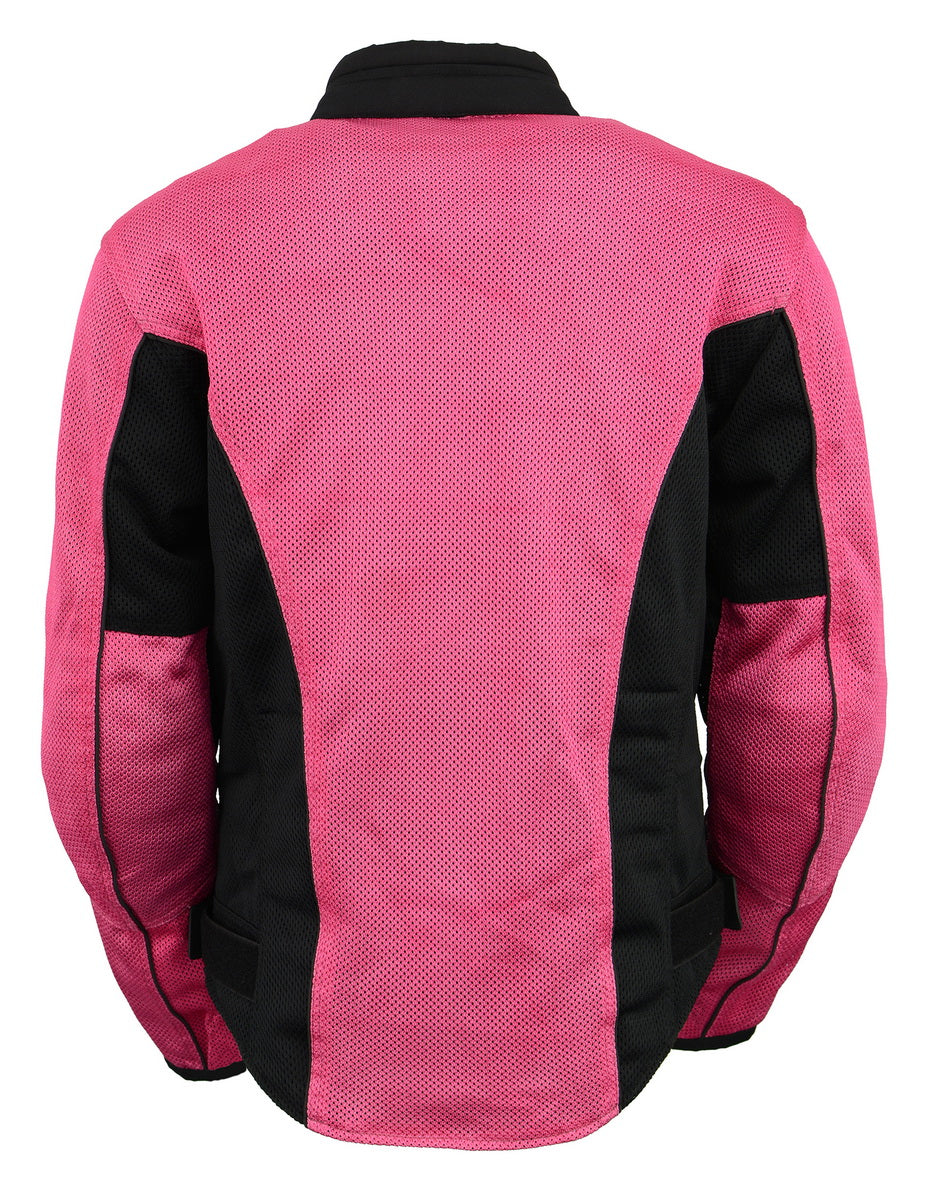 M Boss Motorcycle Apparel BOS22702 Ladies Black and Fuchsia Mesh Racer Jacket with Full Armor