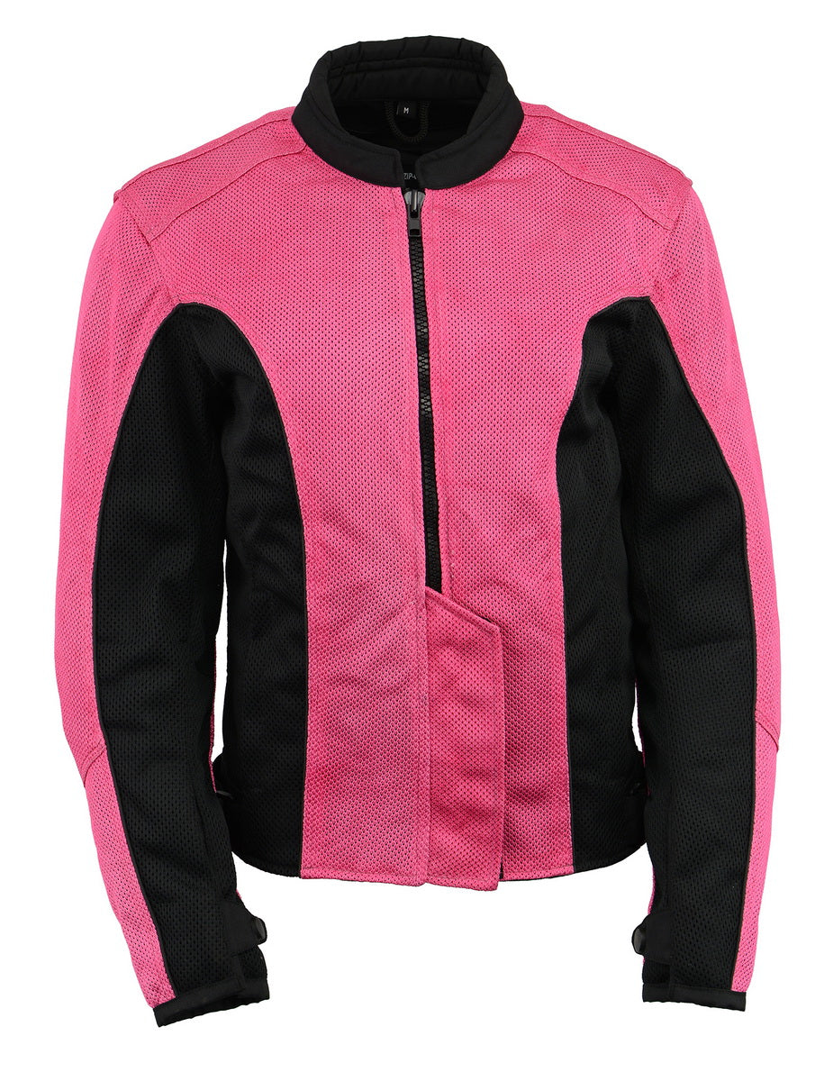 M Boss Motorcycle Apparel BOS22702 Ladies Black and Fuchsia Mesh Racer Jacket with Full Armor