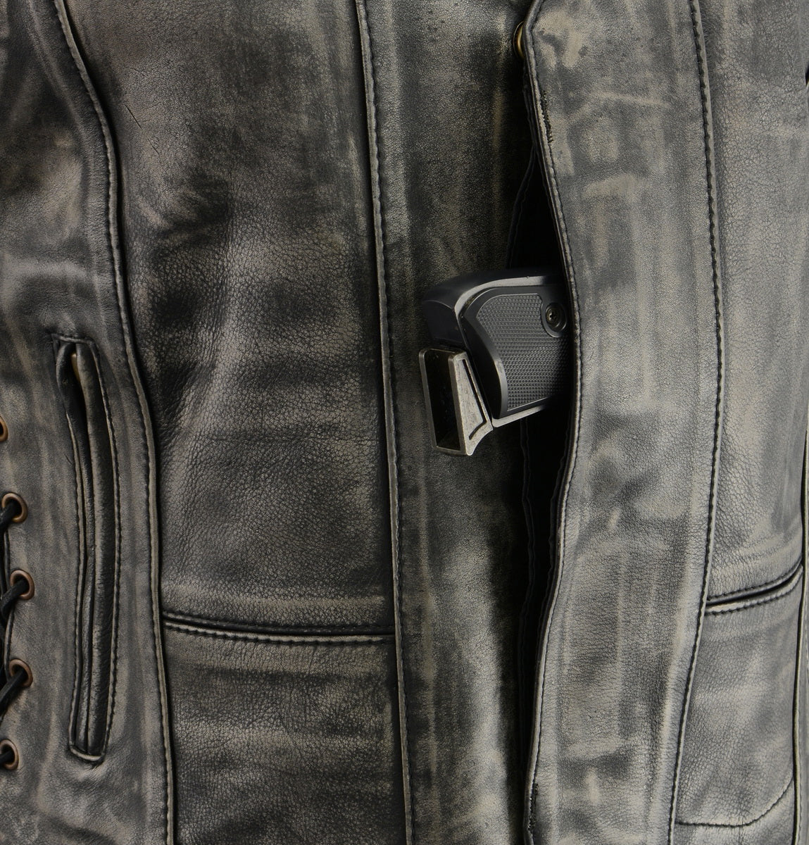 M Boss Motorcycle Apparel BOS24500 Ladies Leather Distressed Brown 6 Pocket Vest