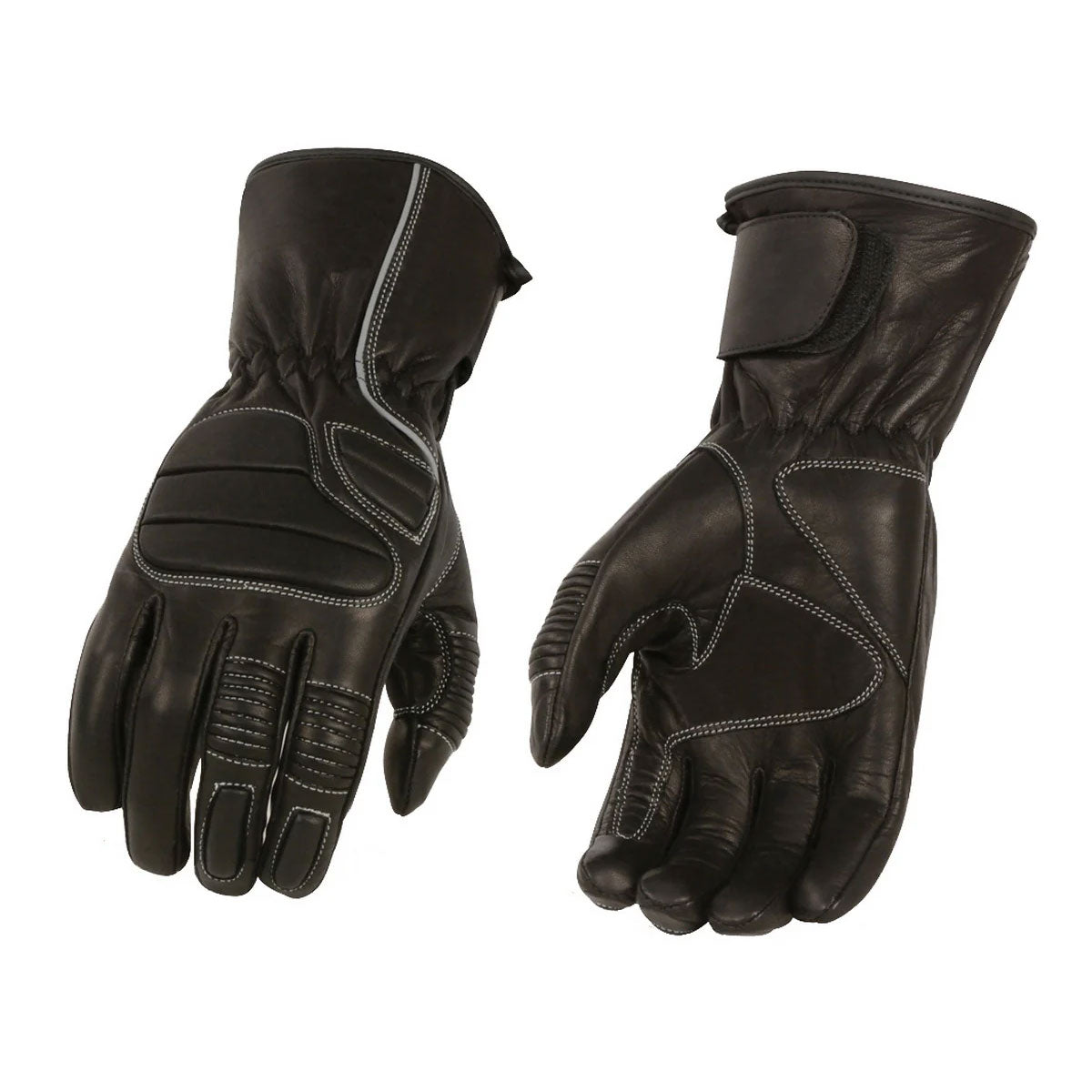 M Boss Motorcycle Apparel BOS37500 Men's Black Thermal Lined Padded Back Gauntlet Gloves with Reflective Piping