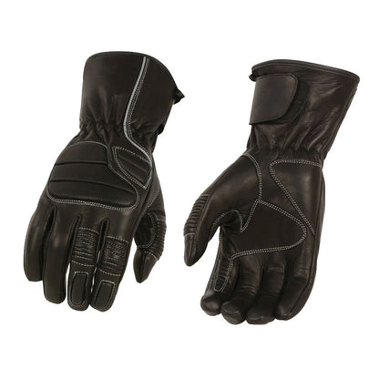 M Boss Motorcycle Apparel BOS37500 Men's Black Thermal Lined Padded Back Gauntlet Gloves with Reflective Piping