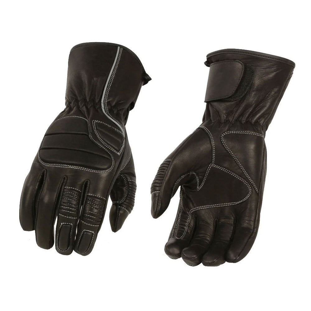 M Boss Motorcycle Apparel BOS37500 Men's Black Thermal Lined Padded Back Gauntlet Gloves with Reflective Piping