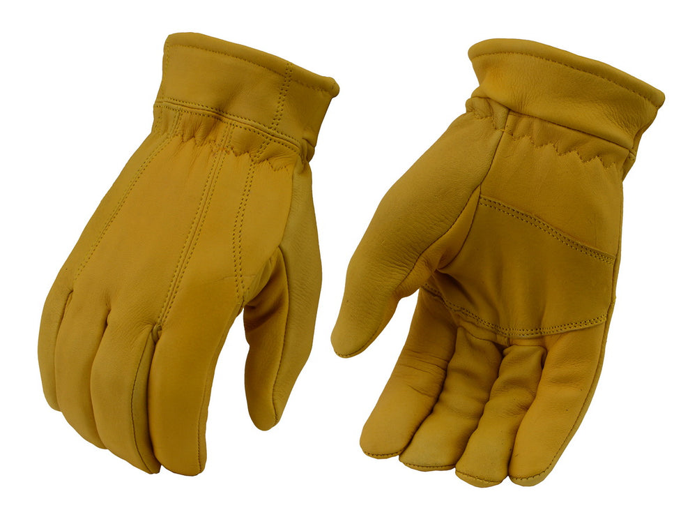 M Boss Motorcycle Apparel BOS37547 Men's Yellow Lined Full Grain Deerskin Gloves