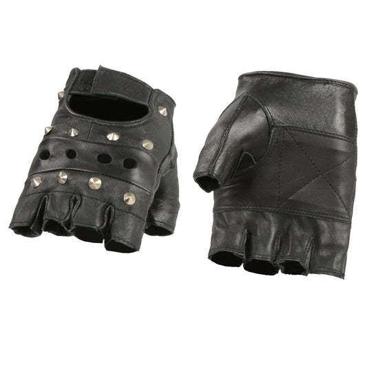 M Boss Motorcycle Apparel BOS37560 Men's 'Studded' Black Leather Fingerless Gloves