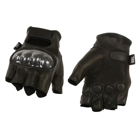 M Boss Motorcycle Apparel BOS37561 Men's Black Leather Fingerless Gloves with Hard Knuckles