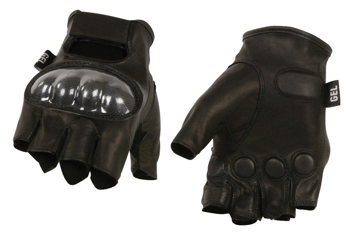 M Boss Motorcycle Apparel BOS37561 Men's Black Leather Fingerless Gloves with Hard Knuckles