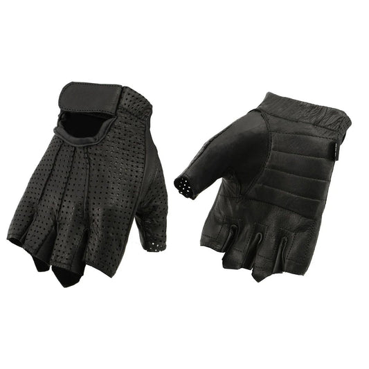 M Boss Motorcycle Apparel BOS37564 Men's Black Perforated Leather Gel Palm Fingerless Gloves