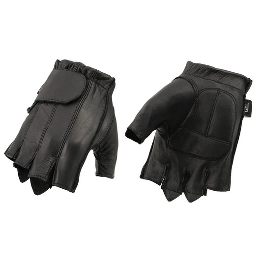 M Boss Motorcycle Apparel BOS37565 Men's Black Gel Palm Full Panel Leather Fingerless Gloves