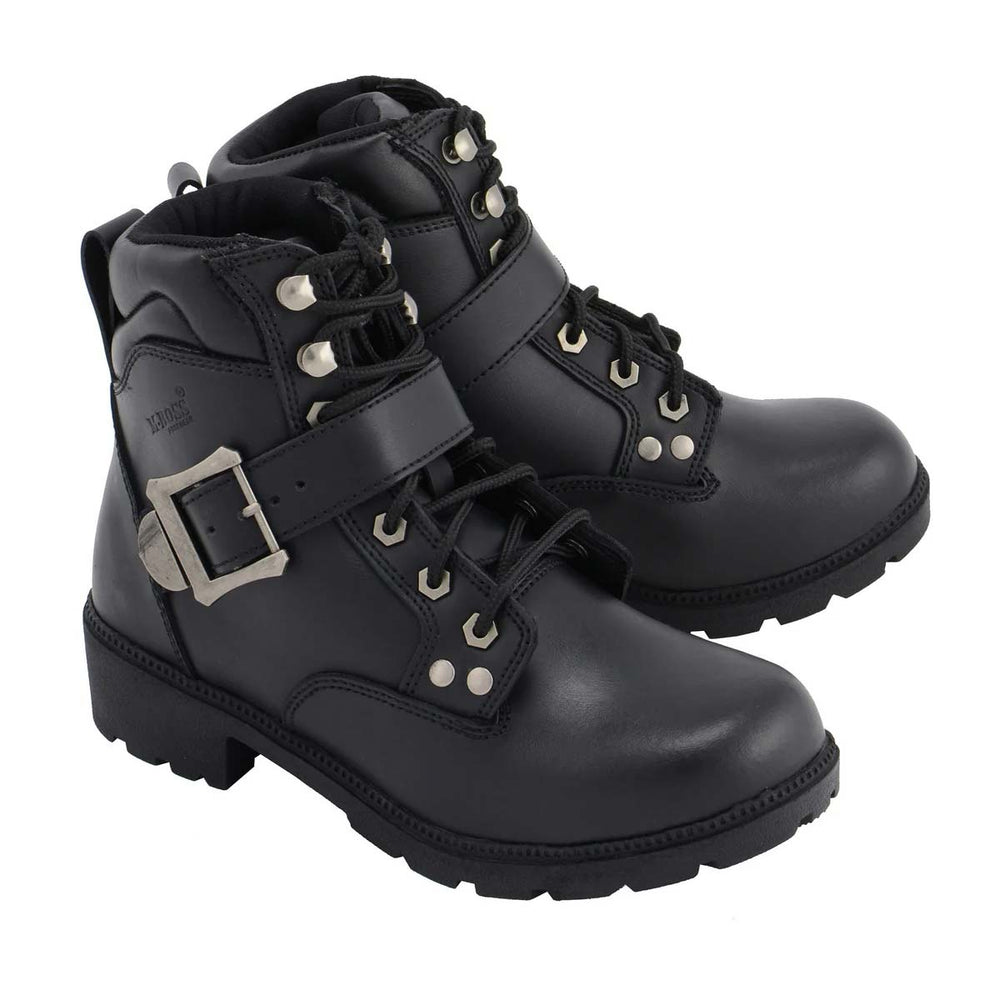 M Boss Apparel BOS49301 Women's 7-Inch Black Road Captain Leather Motorcycle Boots