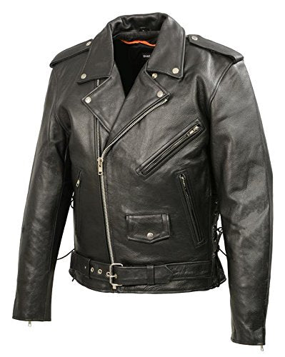 Men’s Premium Buffalo Leather Motorcycle Jacket with and Adjustable Side Laces BZ1511