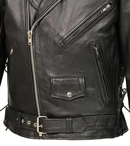 Men’s Premium Buffalo Leather Motorcycle Jacket with and Adjustable Side Laces BZ1511