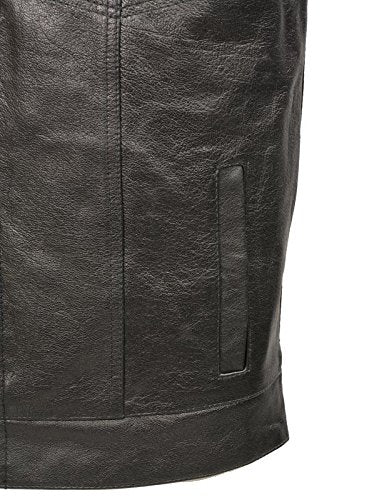 Men’s SOA Black Premium Buffalo Leather Club Style Motorcycle Rider Vest with Patch Access BZ6010