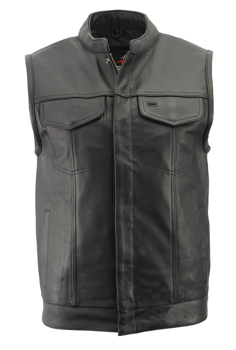 Men’s Premium Naked Cowhide Leather Club Style Motorcycle Vest BZ6410