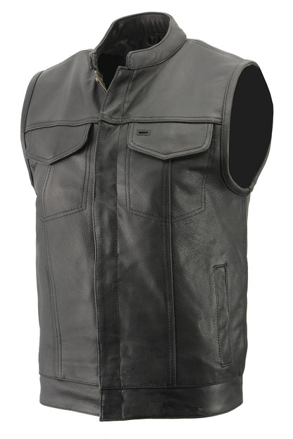 Men’s Premium Naked Cowhide Leather Club Style Motorcycle Vest BZ6410