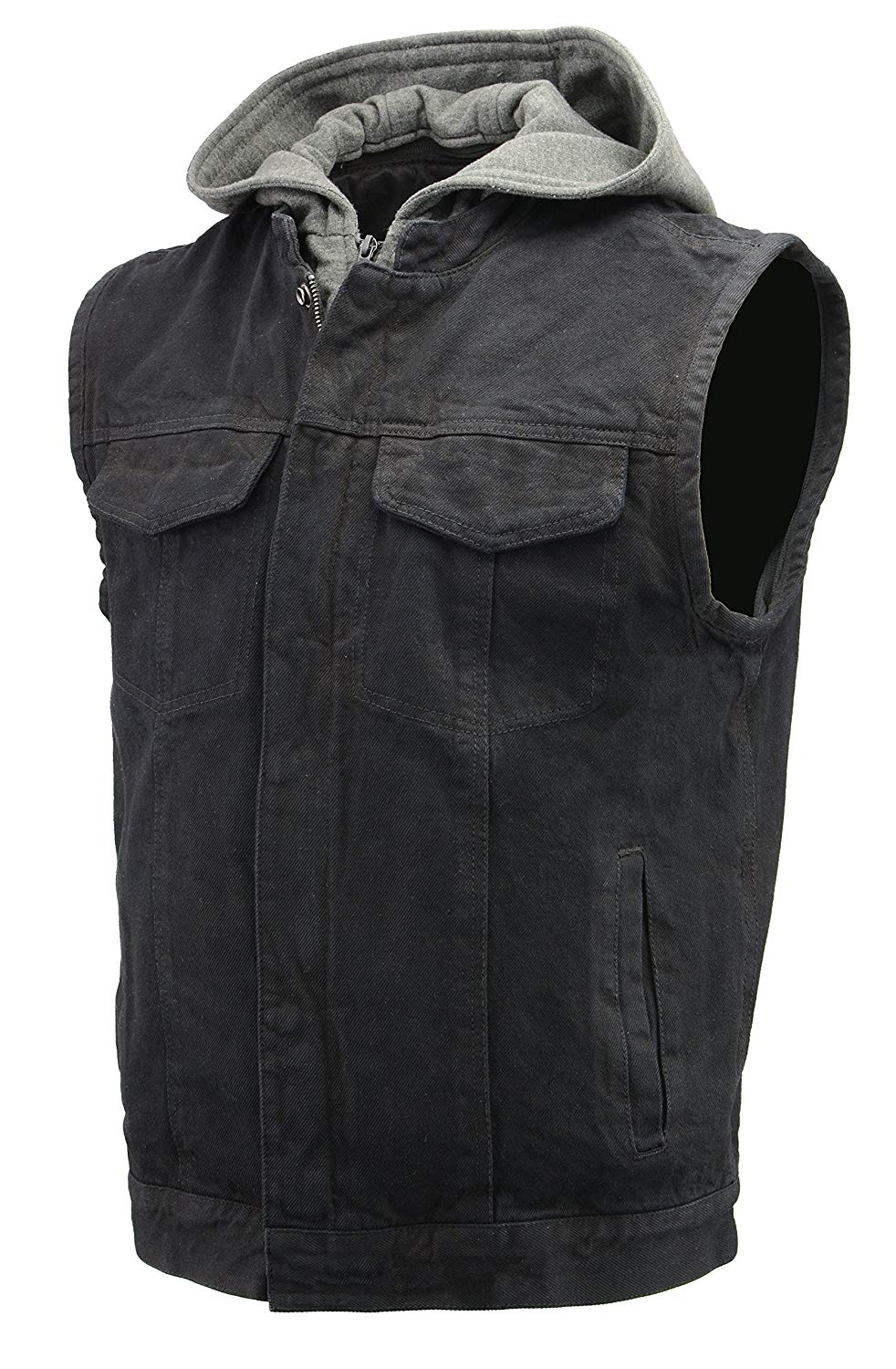 Men’s Denim Rustic and Casual Black Jean Club Style Vest with Removable Hoodie BZ7200