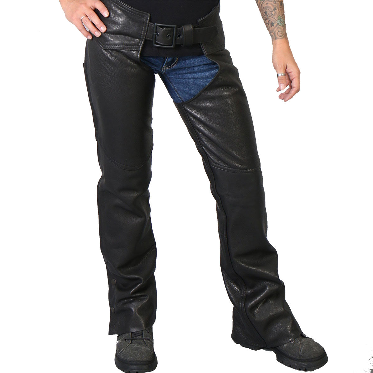 Hot Leathers CHL5001 USA Made Women's Black Premium Leather Motorcycle Chaps