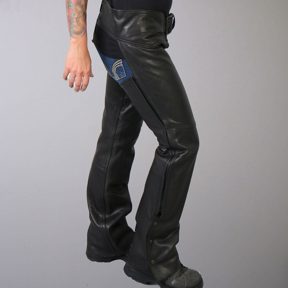 Hot Leathers CHL5001 USA Made Women's Black Premium Leather Motorcycle Chaps