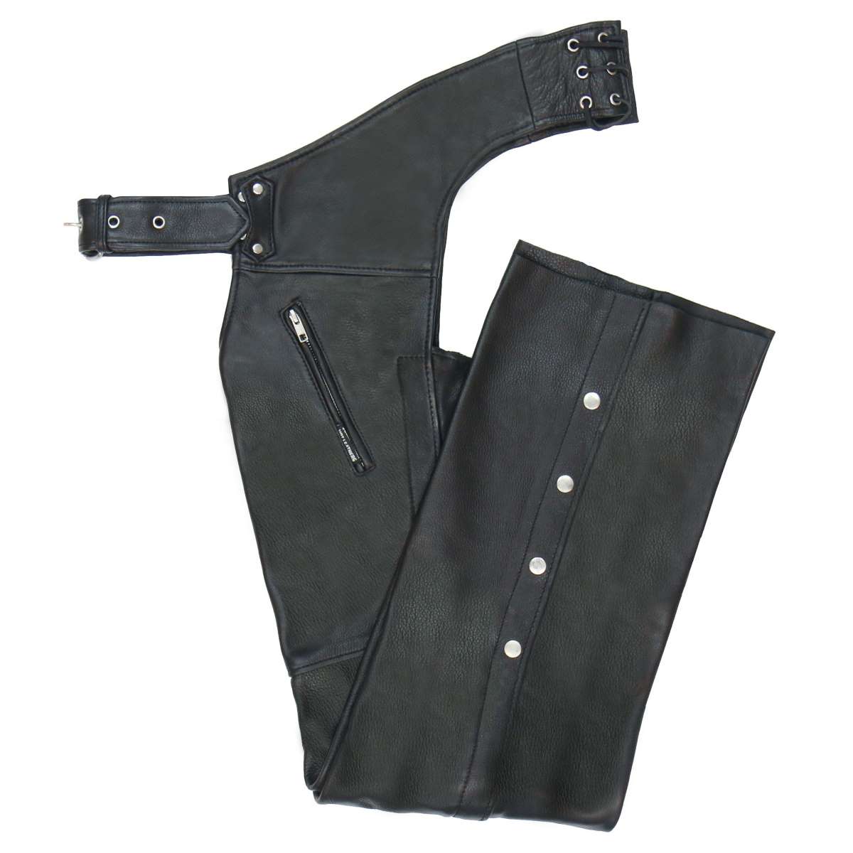 Hot Leathers CHM1009 Men's Black Leather 2 Pocket Mesh Lined Motorcycle Rider Chaps