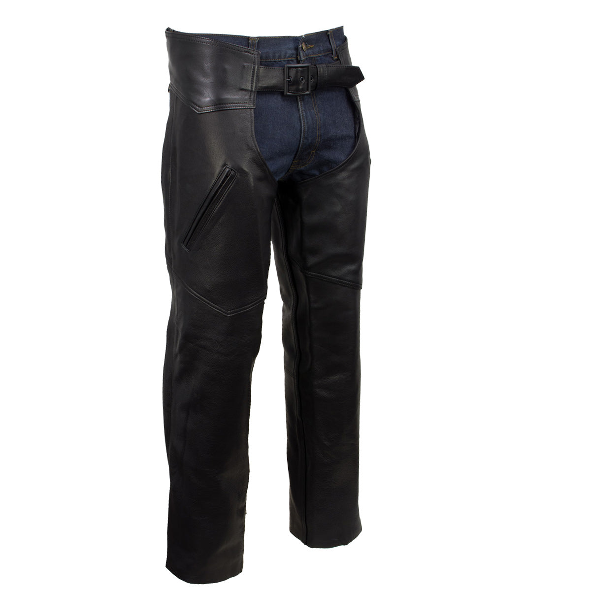 Milwaukee Leather USA MADE MLCHM5001 Men's Black 'Cloak' Classic Premium Leather Motorcycle Chaps