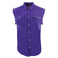 Milwaukee Leather DM1006 Men's Purple Lightweight Denim Shirt with with Frayed Cut Off Sleeveless Look