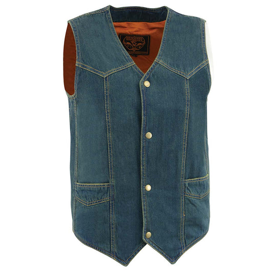 Milwaukee Leather DM1310 Men's Blue Classic Denim Western Style Cowboy Biker Vest with Snap Button Closure