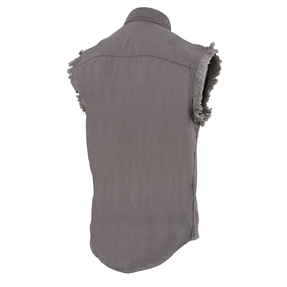 Milwaukee Leather DM4004 Men's Grey Lightweight Denim Shirt with Sleeveless Frayed Cut Off