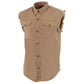 Milwaukee Leather DM4005 Men's Beige Lightweight Denim Shirt with Vintage and Frayed Sleeveless Look
